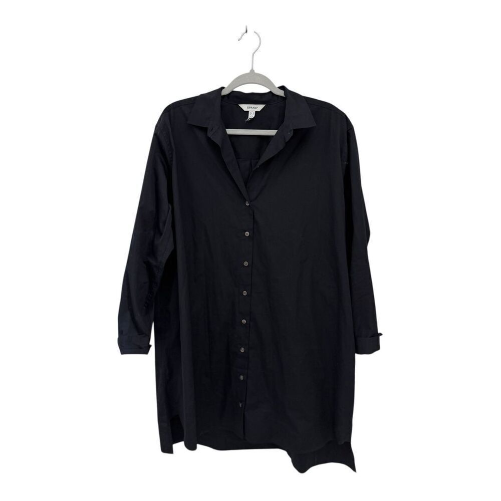SPANX Poplin Cotton Collared Button Down Shirt Dress Size Large Black